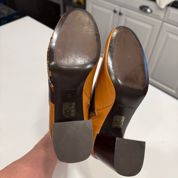 SEE BY CHLOE WOMEN'S BROWN TAN & SNAKE SKIN LEATHER ANKLE BOOTS US 7 EU 37 - Picture 6 of 13